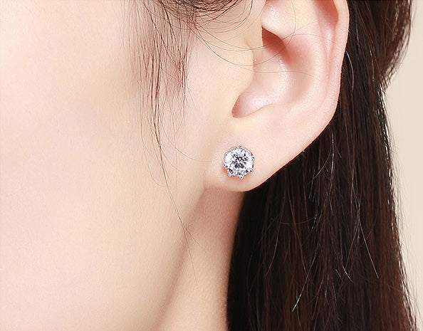 Sterling Silver Clear Cubic Zirconia Stud Hypoallergenic Earrings