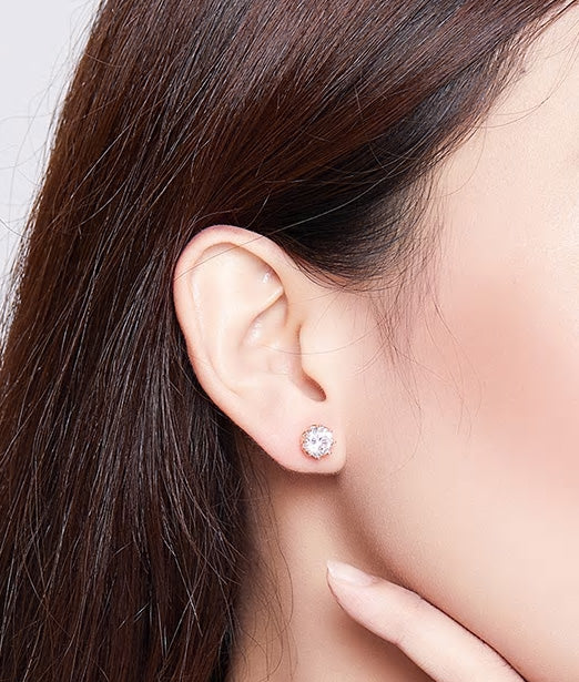 Sterling Silver Clear Cubic Zirconia Stud Hypoallergenic Earrings