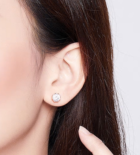 Sterling Silver Clear Cubic Zirconia Stud Hypoallergenic Earrings