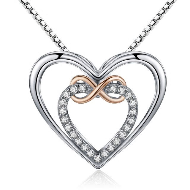 Sterling Silver Infinity Love Double Heart Hypoallergenic Necklace