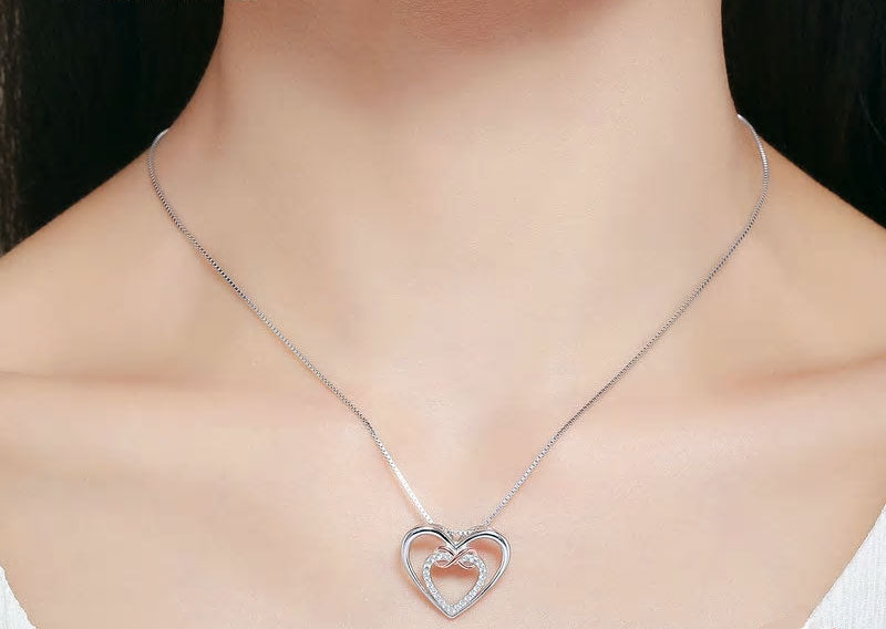 Sterling Silver Infinity Love Double Heart Hypoallergenic Necklace