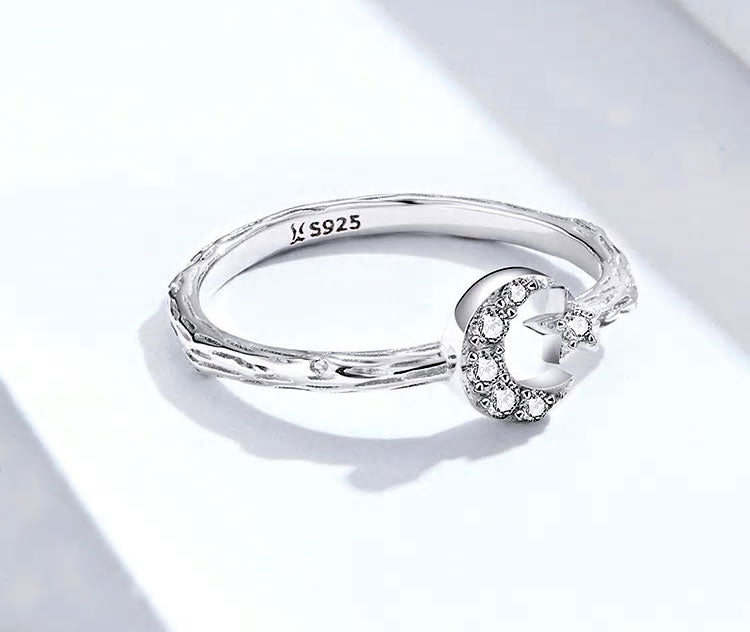 Sterling Silver Moon & Star Adjustable Hypoallergenic Ring