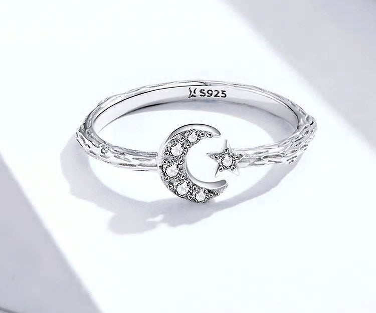 Sterling Silver Moon & Star Adjustable Hypoallergenic Ring