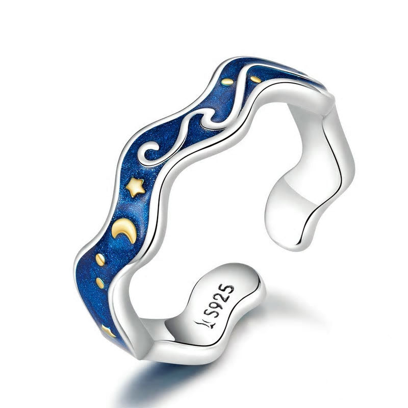 Sterling Silver Starry Night Of Van Gogh Adjustable Hypoallergenic Ring