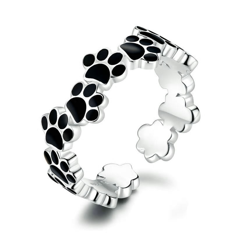 Sterling Silver Pet Paw Adjustable Hypoallergenic Ring