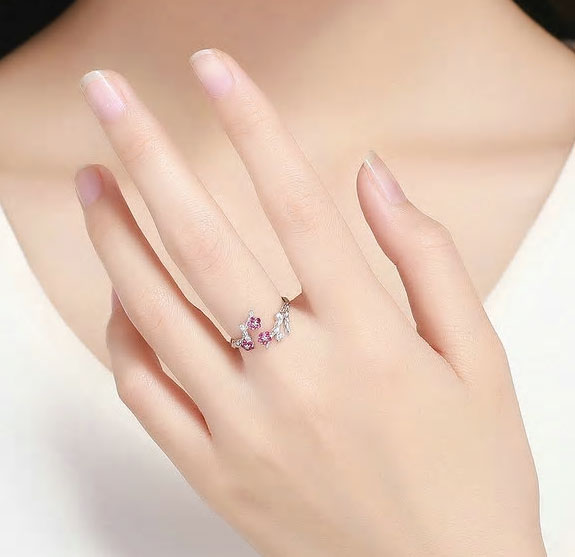 Sterling Silver Winter Blooming Plum Flower Adjustable Hypoallergenic Ring