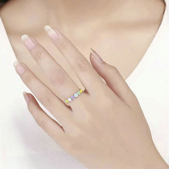 Sterling Silver Stackable Rainbow Heart Hypoallergenic Ring