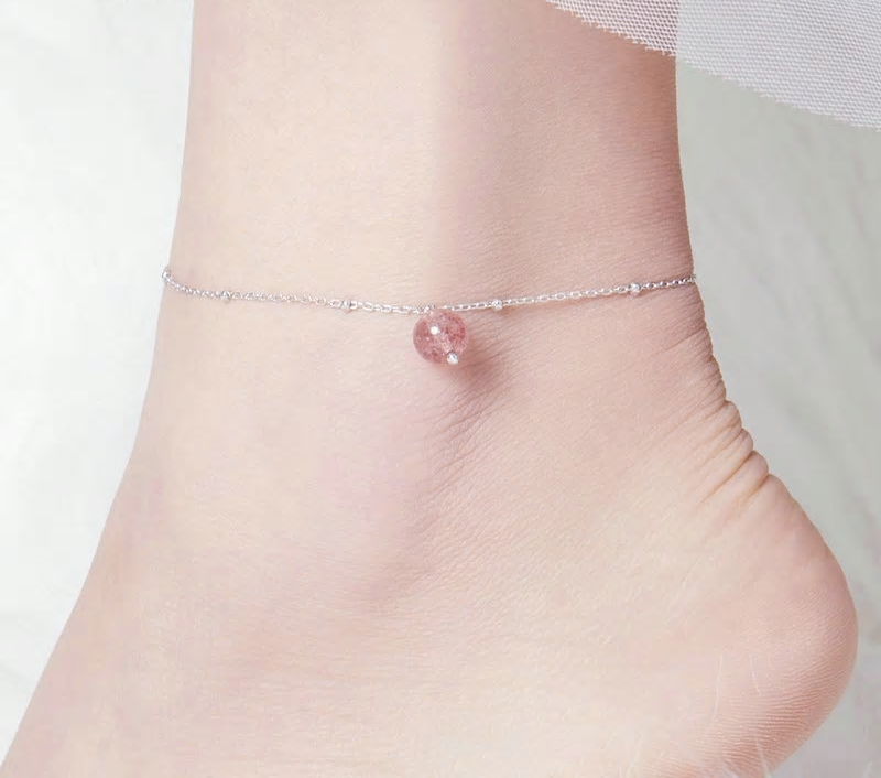 Sterling Silver Beads & Crystal Hypoallergenic Anklet