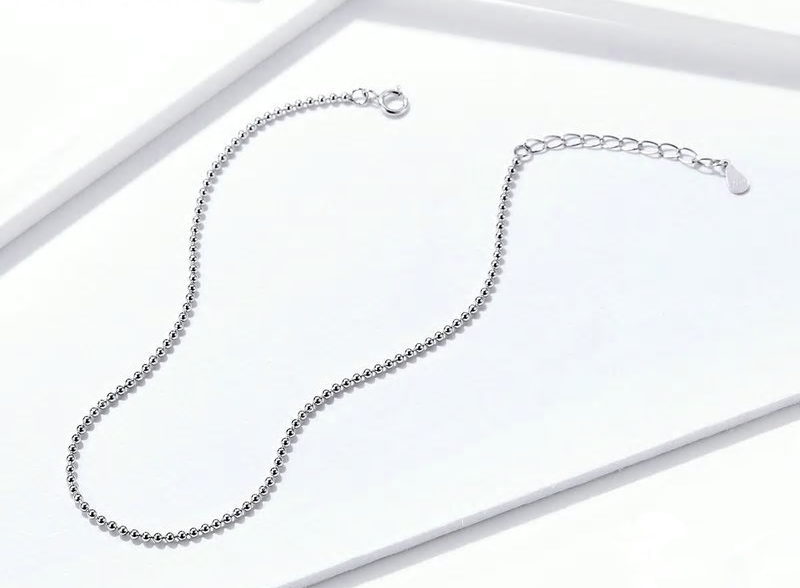 Sterling Silver Simple Beaded Chain Hypoallergenic Anklet