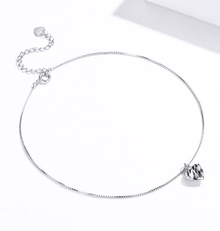 Sterling Silver Simple Heart Hypoallergenic Anklet