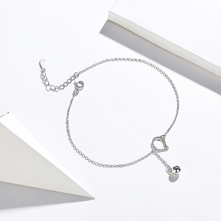 Sterling Silver Kitten & Bell Hypoallergenic Anklet