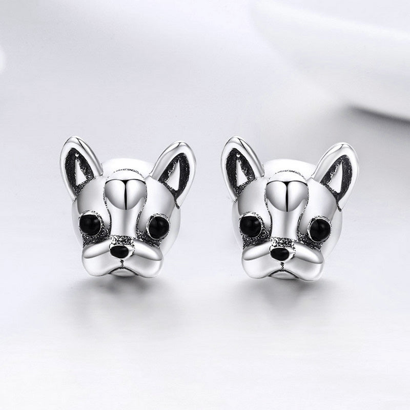 Sterling Silver French Bulldog Dog Stud Hypoallergenic Earrings