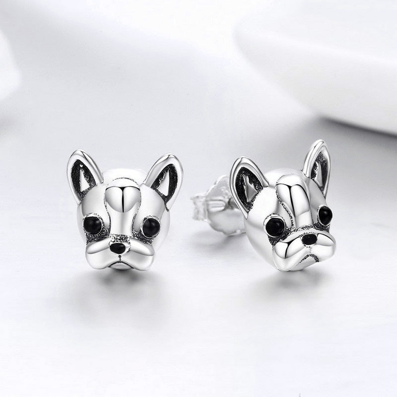 Sterling Silver French Bulldog Dog Stud Hypoallergenic Earrings