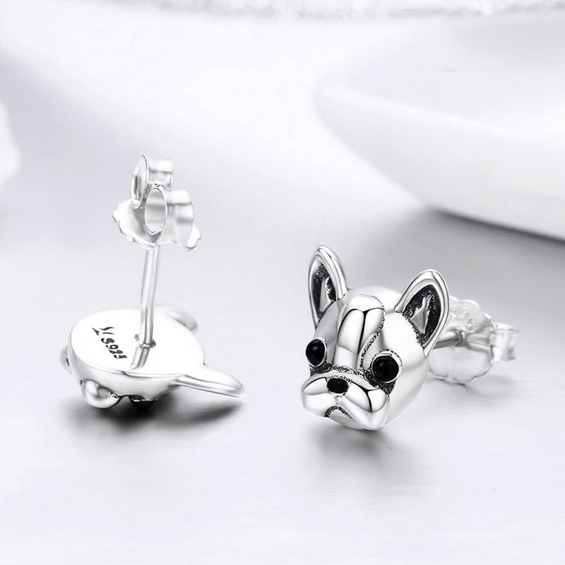 Sterling Silver French Bulldog Dog Stud Hypoallergenic Earrings