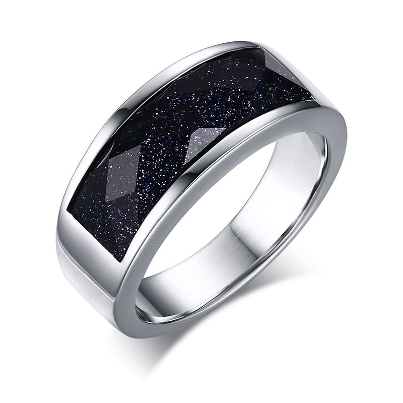 Stainless Steel Blue Sandstone Ring