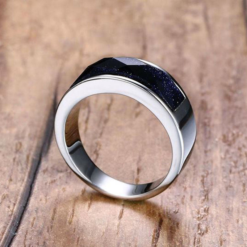 Stainless Steel Blue Sandstone Ring