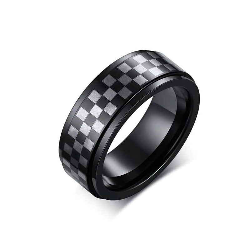 Tungsten Carbide Modern Checkered Flag Ring