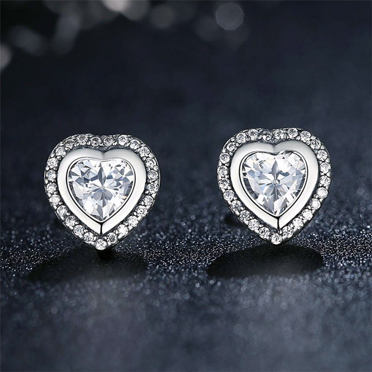 Sterling Silver Clear Cubic Zirconia Heart Stud Hypoallergenic Earrings