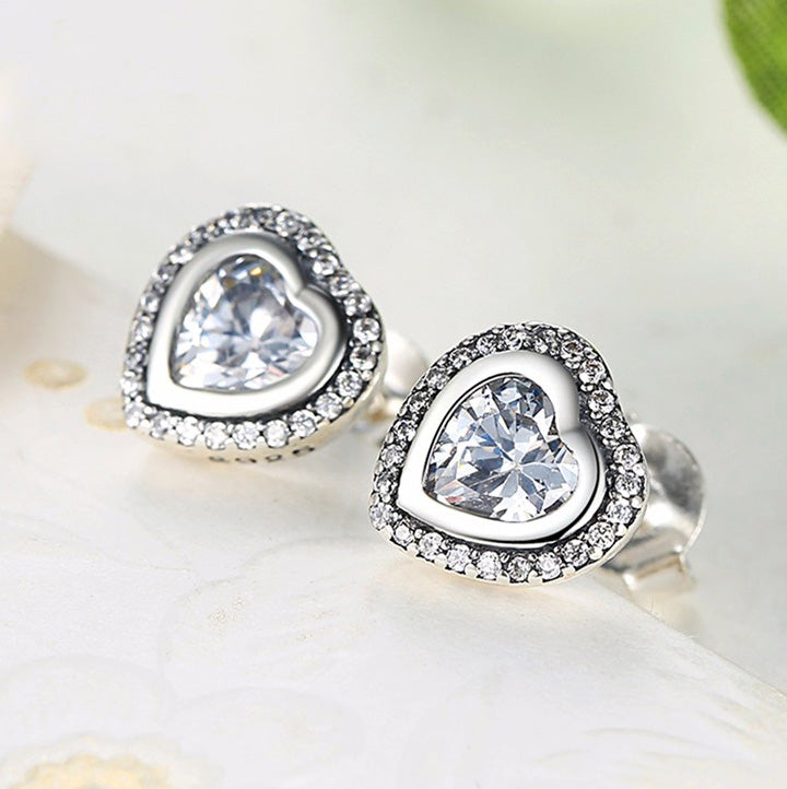 Sterling Silver Clear Cubic Zirconia Heart Stud Hypoallergenic Earrings