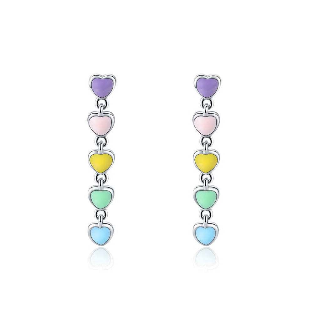 Sterling Silver Stackable Rainbow Heart Drop Hypoallergenic Earrings