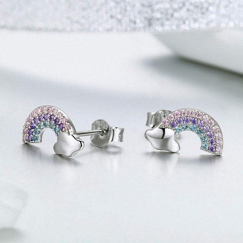 Sterling Silver Lucky Pastel Rainbow Stud Hypoallergenic Earrings