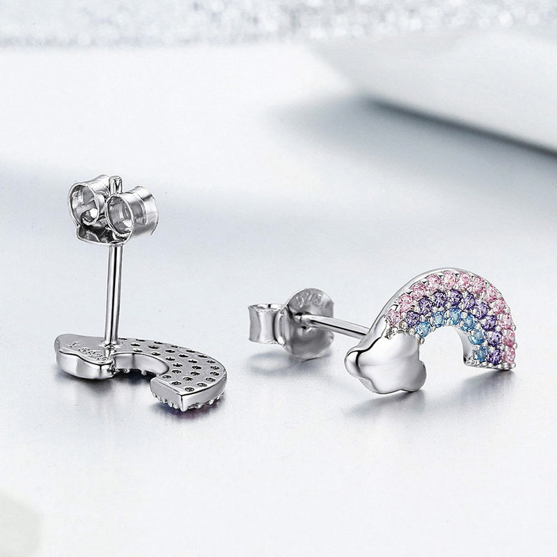 Sterling Silver Lucky Pastel Rainbow Stud Hypoallergenic Earrings