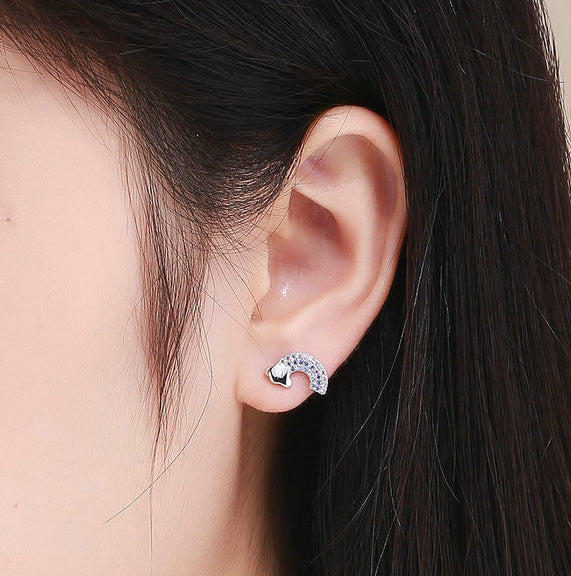 Sterling Silver Lucky Pastel Rainbow Stud Hypoallergenic Earrings