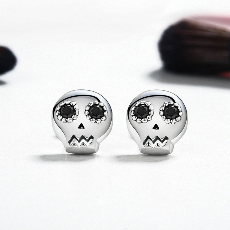 Sterling Silver Skull Stud Hypoallergenic Earrings