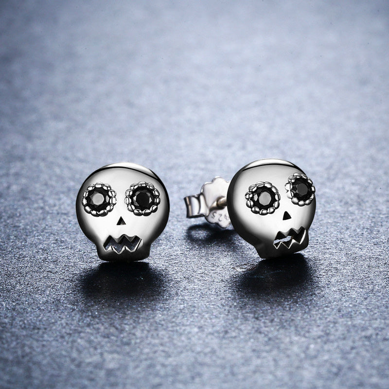 Sterling Silver Skull Stud Hypoallergenic Earrings