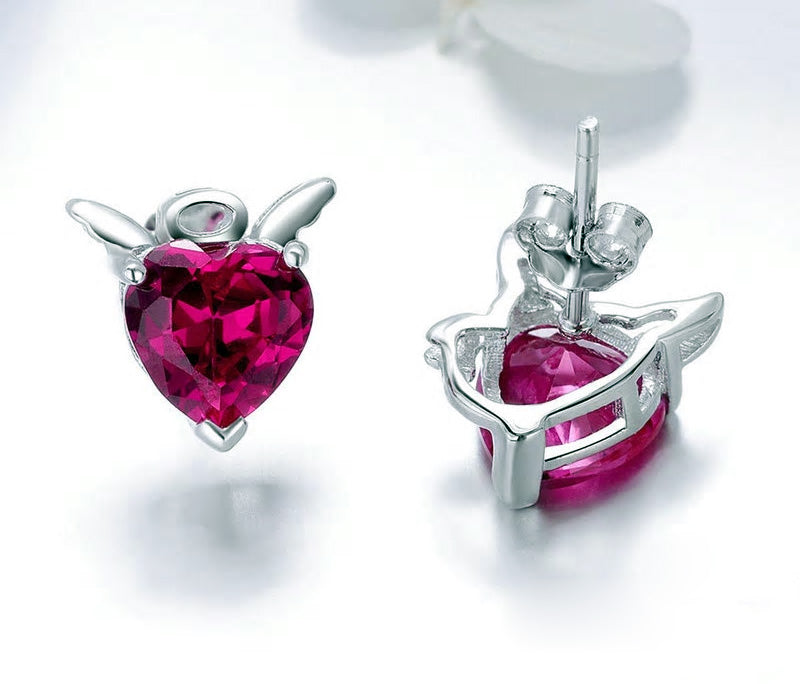 Sterling Silver Angel & Devil Heart Stud Hypoallergenic Earrings