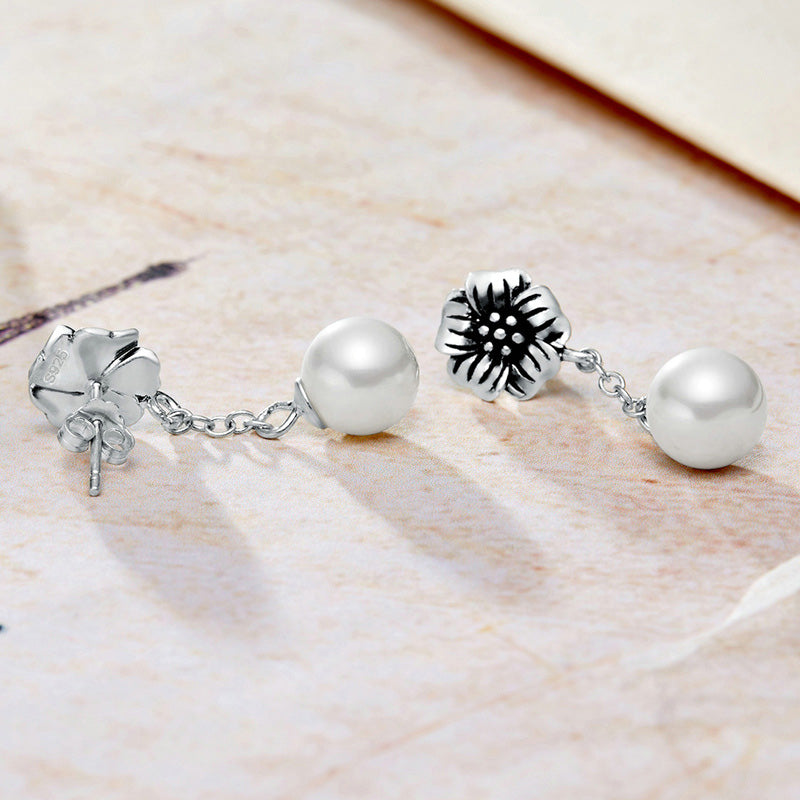 Sterling Silver Flower & Pearl Drop Hypoallergenic Earrings