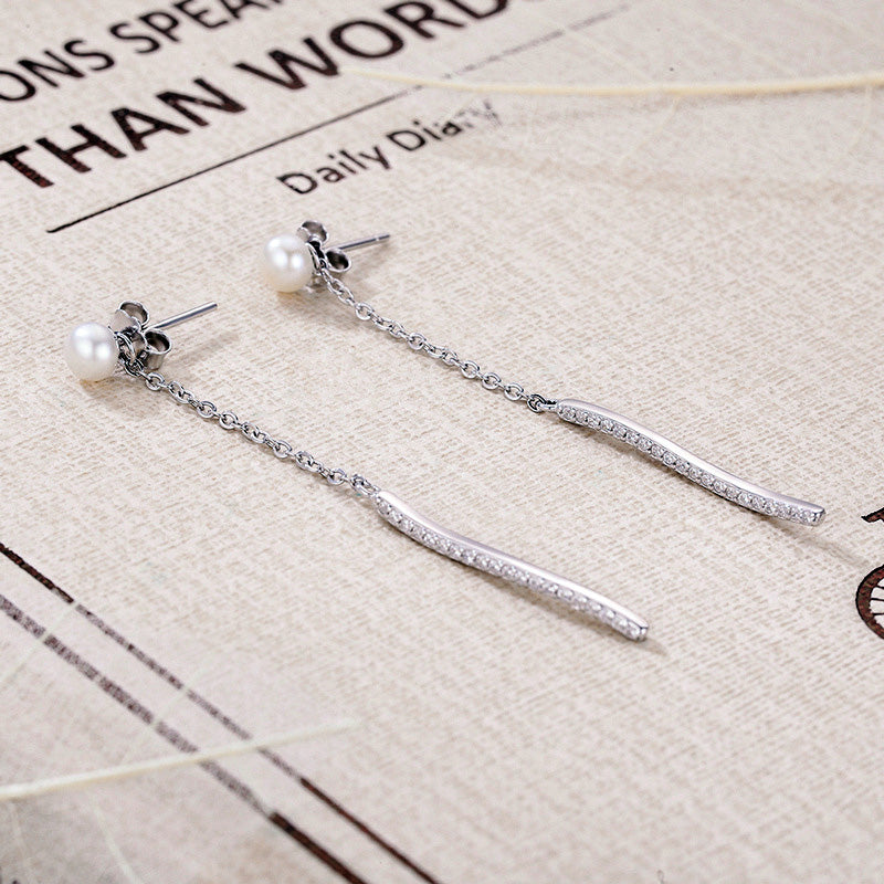 Sterling Silver Pearl Long Drop Hypoallergenic Earrings