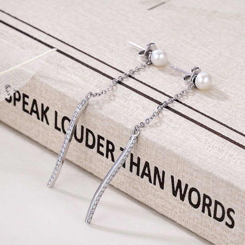 Sterling Silver Pearl Long Drop Hypoallergenic Earrings
