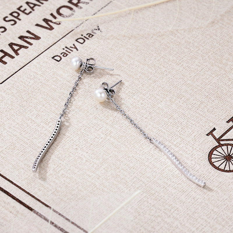 Sterling Silver Pearl Long Drop Hypoallergenic Earrings