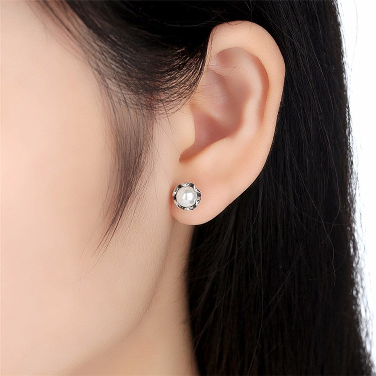 Sterling Silver Flower Bud & Pearl Hypoallergenic Earrings