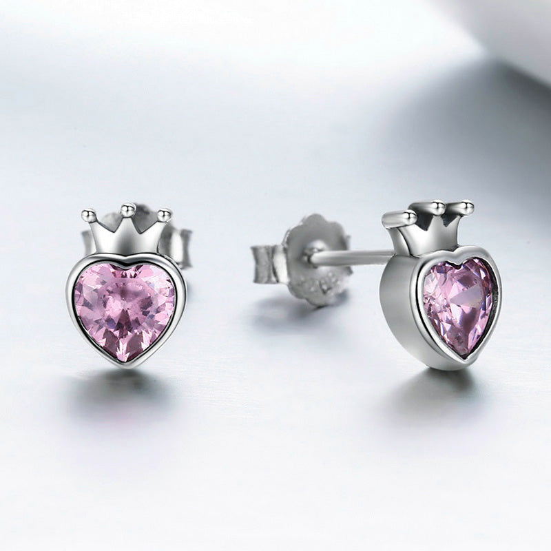 Sterling Silver Crown Heart Stud Hypoallergenic Earrings