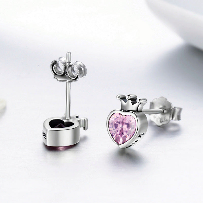 Sterling Silver Crown Heart Stud Hypoallergenic Earrings