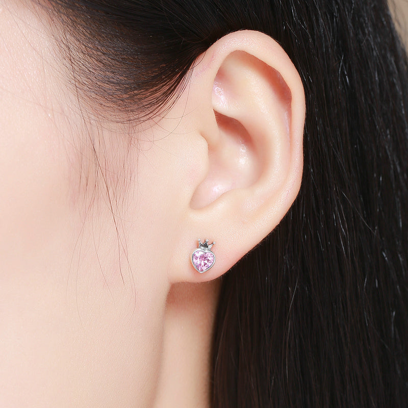 Sterling Silver Crown Heart Stud Hypoallergenic Earrings