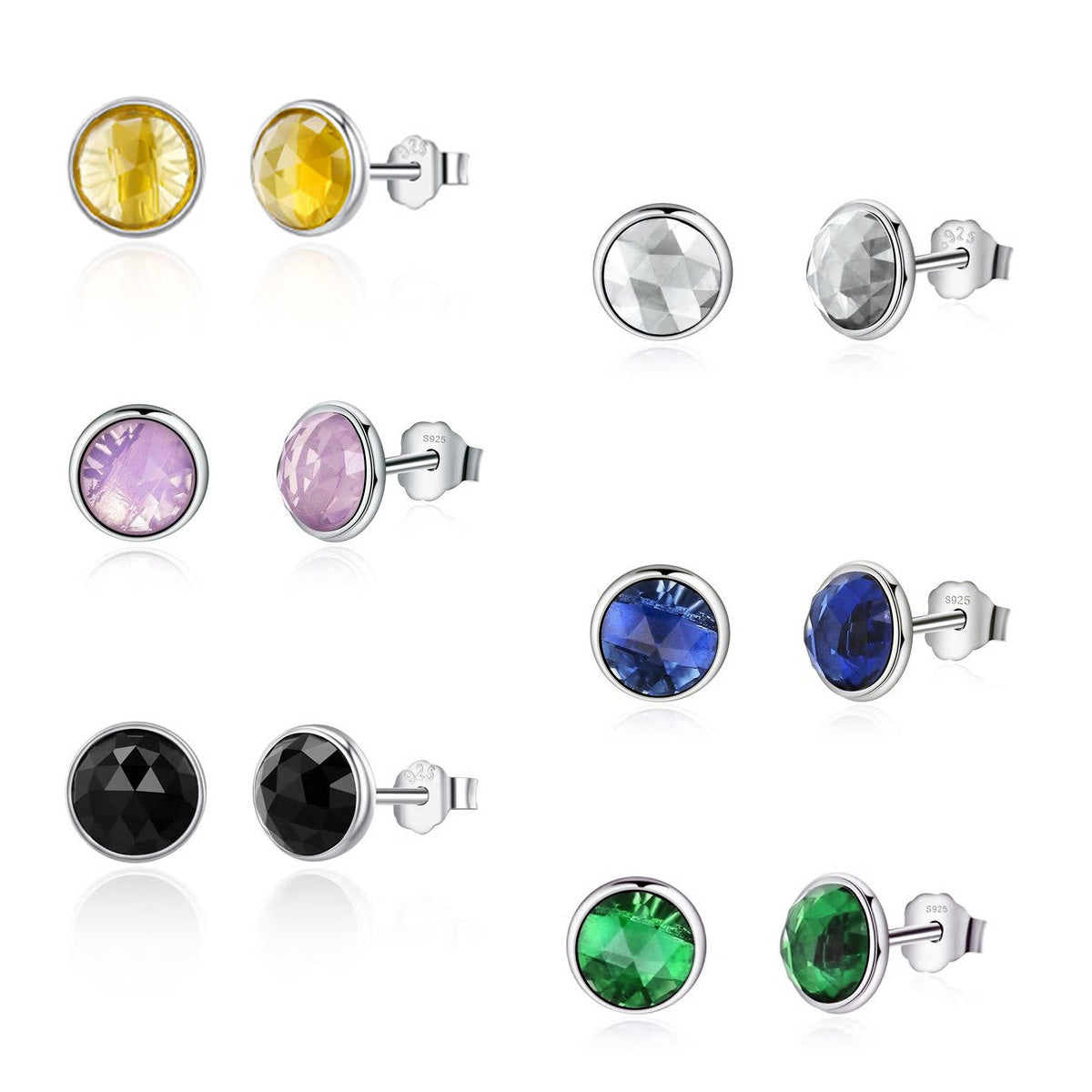 Sterling Silver Round Stone Droplet Stud Hypoallergenic Earrings