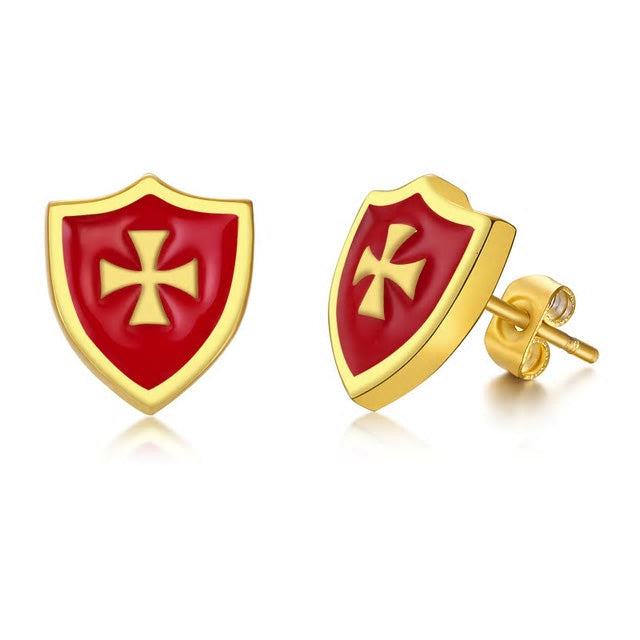 Stainless Steel Crusader Shield Earrings