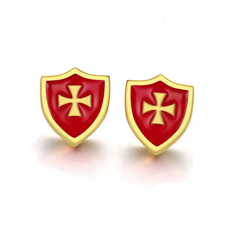 Stainless Steel Crusader Shield Earrings