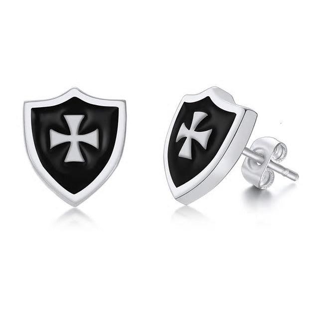 Stainless Steel Crusader Shield Earrings