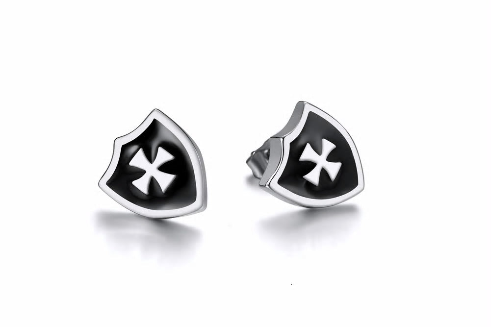 Stainless Steel Crusader Shield Earrings