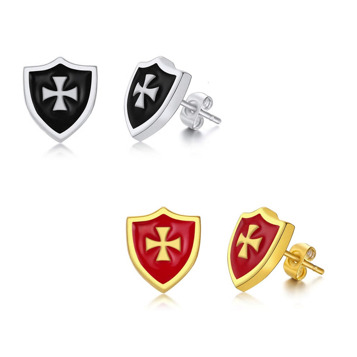 Stainless Steel Crusader Shield Earrings