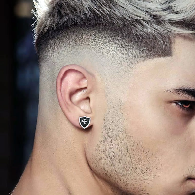 Stainless Steel Crusader Shield Earrings