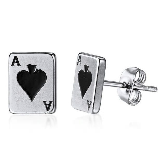 Stainless Steel Ace Of Spades Stud Earrings