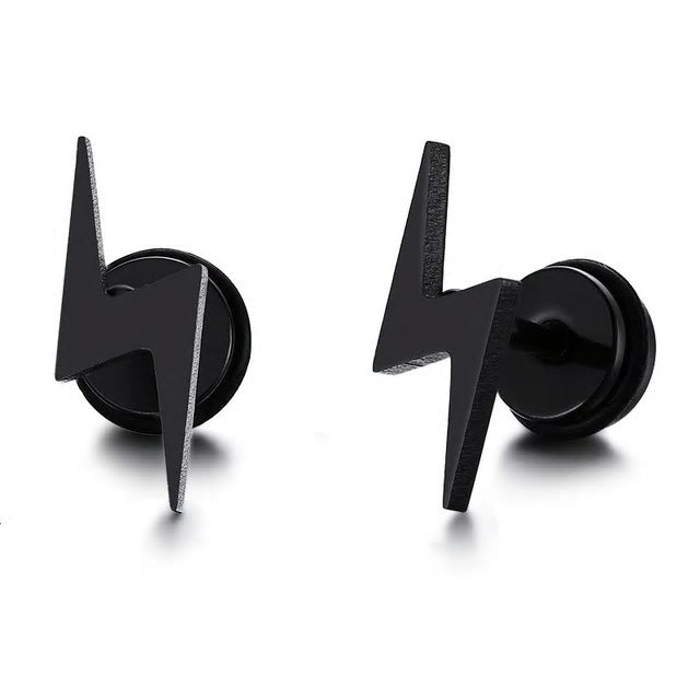 Stainless Steel Lightning Bolt Screw Stud Earrings