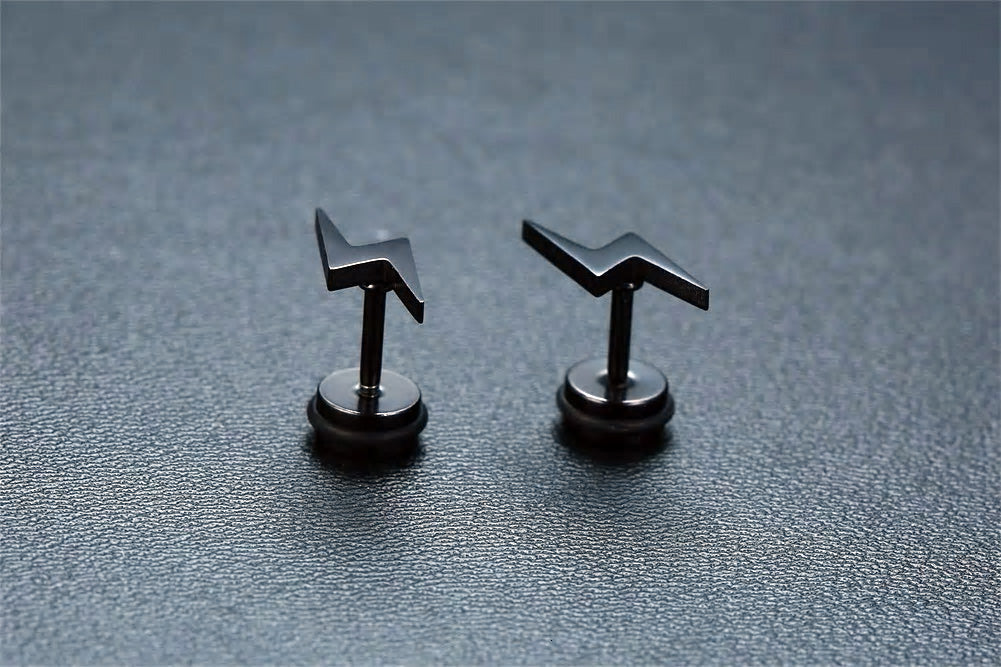 Stainless Steel Lightning Bolt Screw Stud Earrings