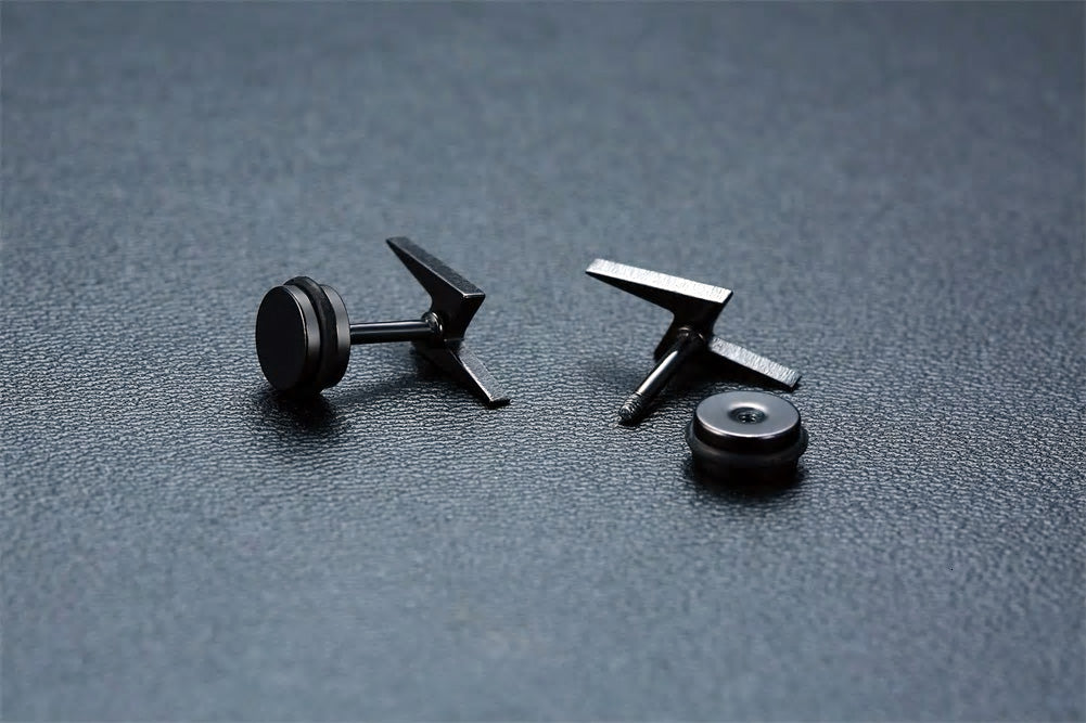 Stainless Steel Lightning Bolt Screw Stud Earrings