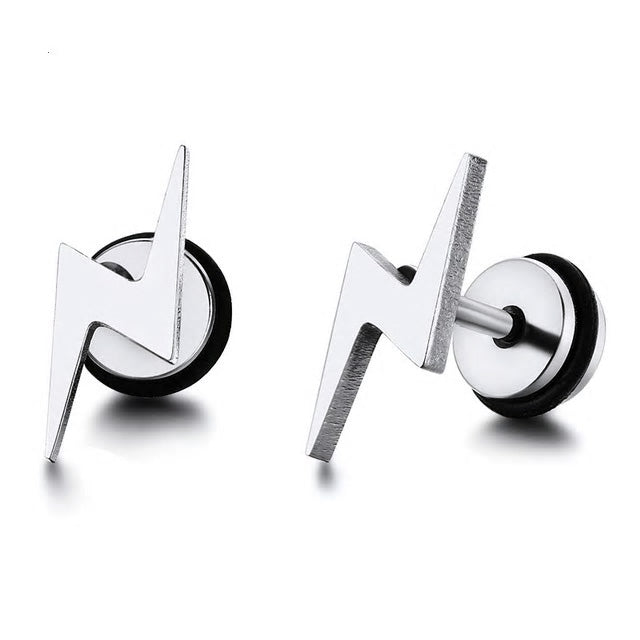 Stainless Steel Lightning Bolt Screw Stud Earrings
